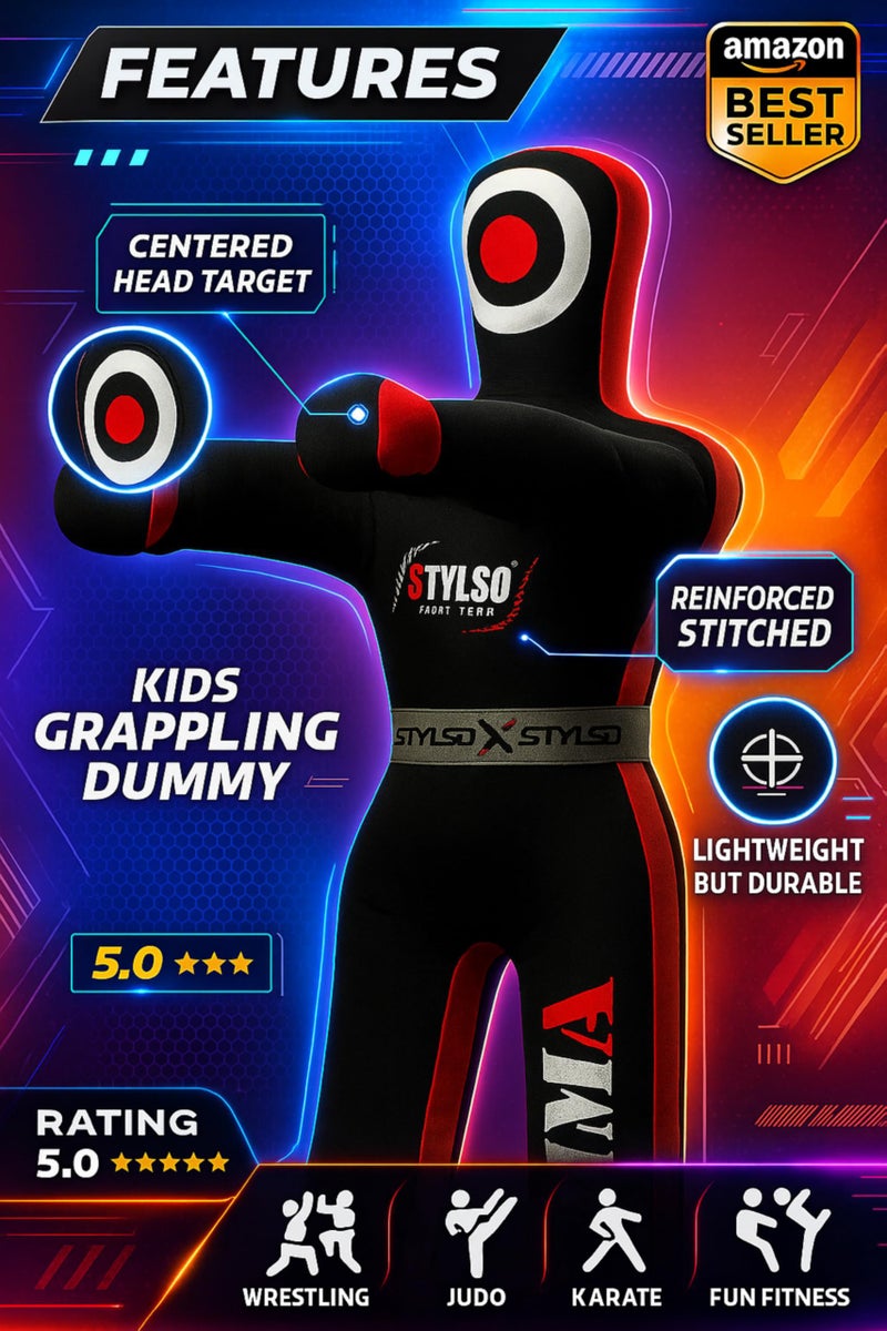Stylso Un-Filled Wrestling Dummy for Kids â€“ Youth Grappling Dummies BJJ, MMA, Jiu Jitsu & Judo Training Partner â€“ Durable Martial Arts Practice Buddy (Black, 4ft / 48 Inches) - Image 3
